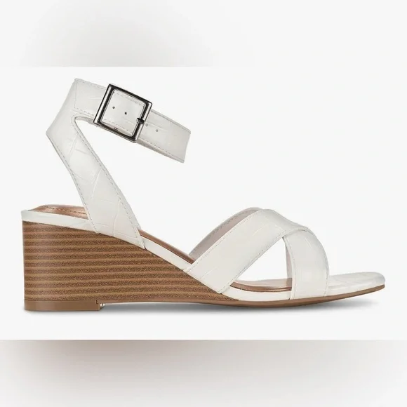 NIB [Style & Co.] Leeza Faux Leather Open Toe Mid Wedge in White Croc Women’s 11 - Picture 2 of 14